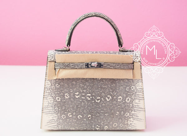 Hermes Kelly 22cm Clutch in Ombre Natural Lizard Skin and Silver Hardware 