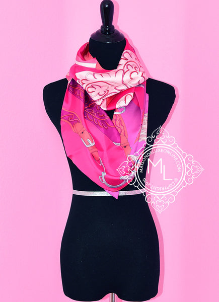 Hermes Fuchsia Pink Indien Corail Festival des Amazones Silk Maxi Twilly  Shawl Scarf Wrap