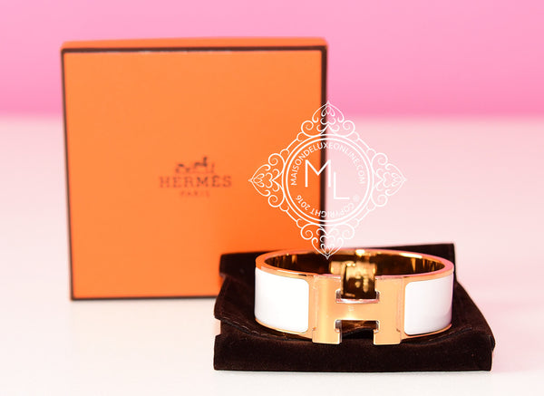 Hermes Womens Clic H Bracelet Gold / White PM – Luxe Collective