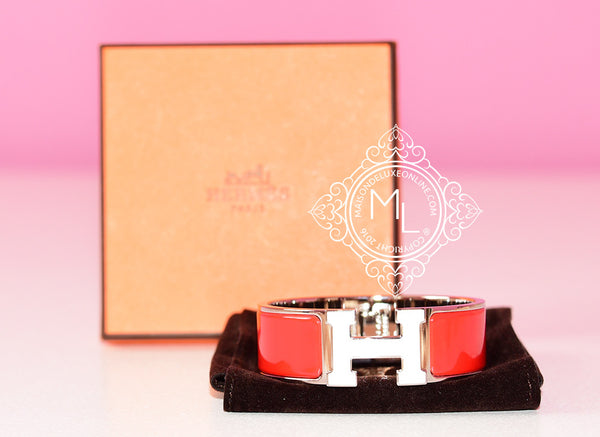Hermes Red White H Clic Clac Wide Palladium Bracelet Bangle Cuff – MAISON  de LUXE