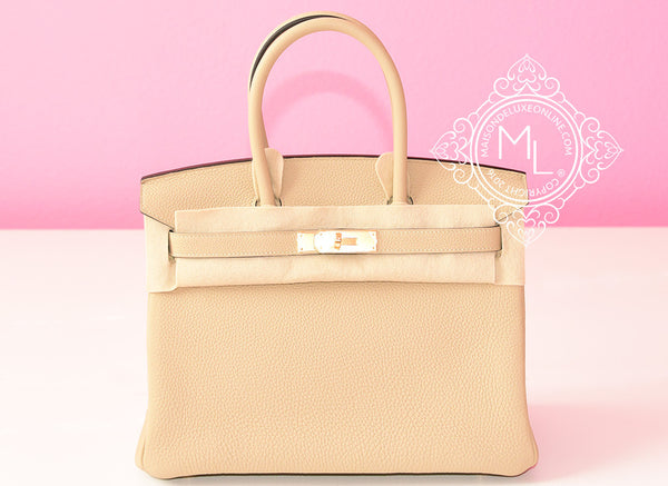 Birkin 30 contrast color, GHW, 100% handmade. Etoupe grey with trench color  togo leather.