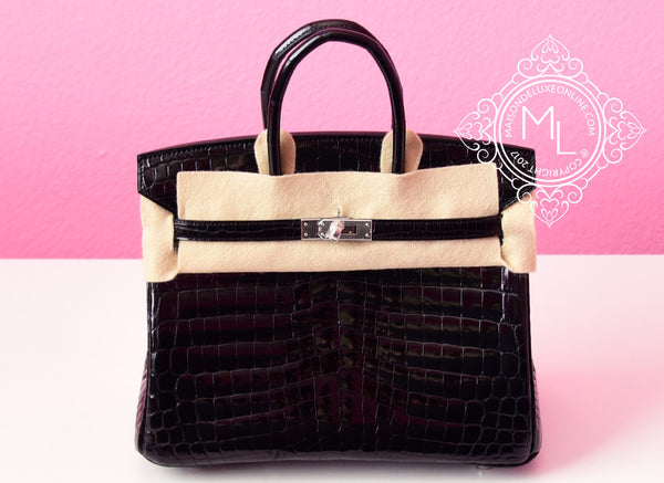 Hermes Noir Black Matte Crocodile Palladium Birkin 25 Handbag Bag