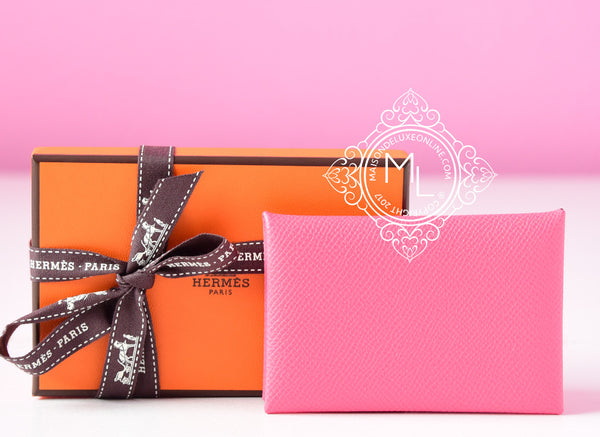 BNIB Hermes Calvi Duo Rose Azalee pink card Holder & Coin Case