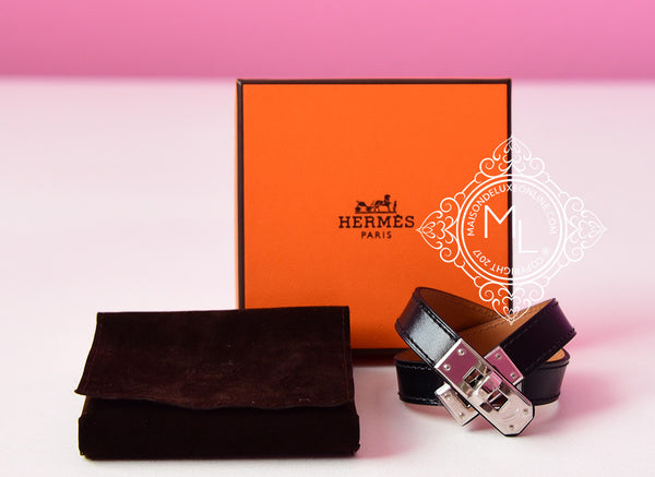 Hermes Dark Orange Lizard Kelly Double Tour Wrap Bracelet PHW