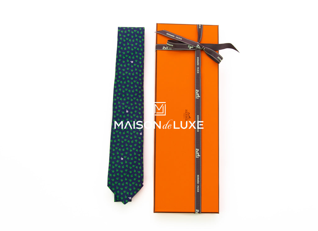 Hermes Tie 7 Shamrock Tie Blue