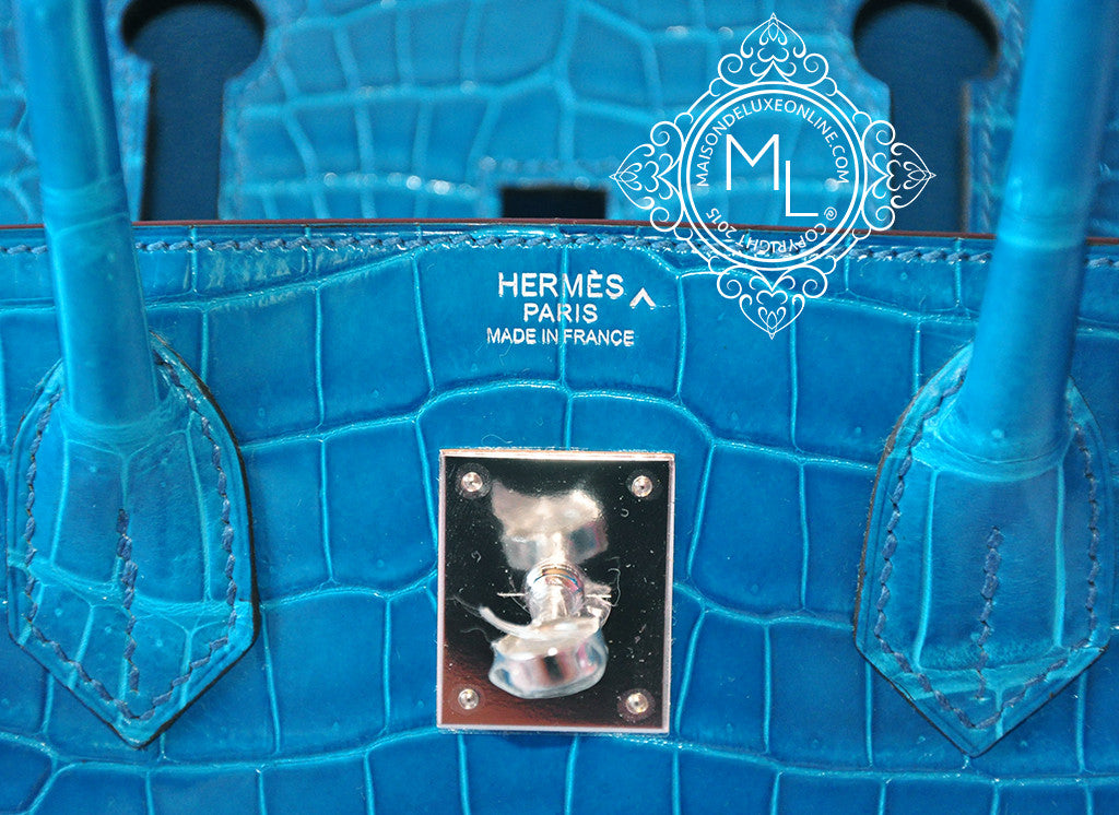 Hermès Bleu Electrique Birkin 30cm of Shiny Porosus Crocodile with