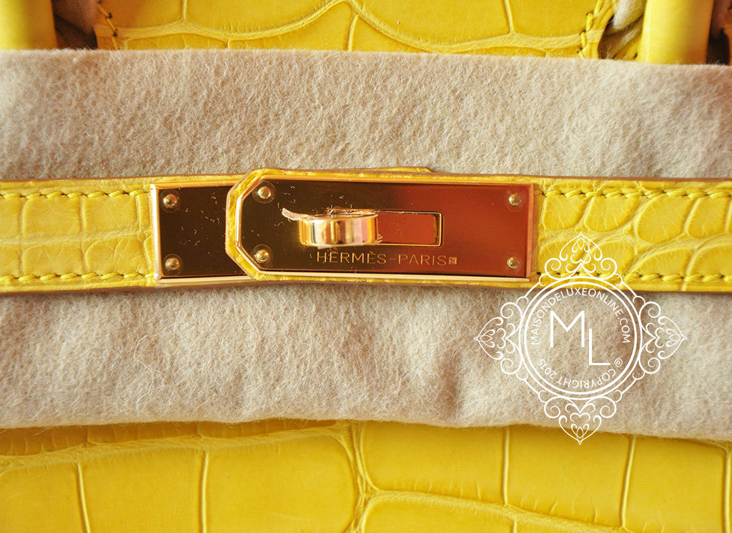 Hermes Mimosa Yellow GHW Crocodile Birkin 30 Kelly Bag – MAISON de LUXE