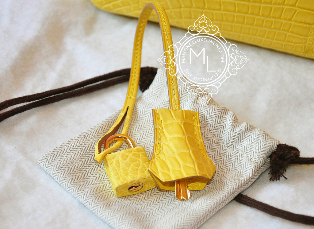 Hermes Birkin 35 Bag Matte Alligator Mimosa Gold Hardware Crazy Fabulo –  Mightychic
