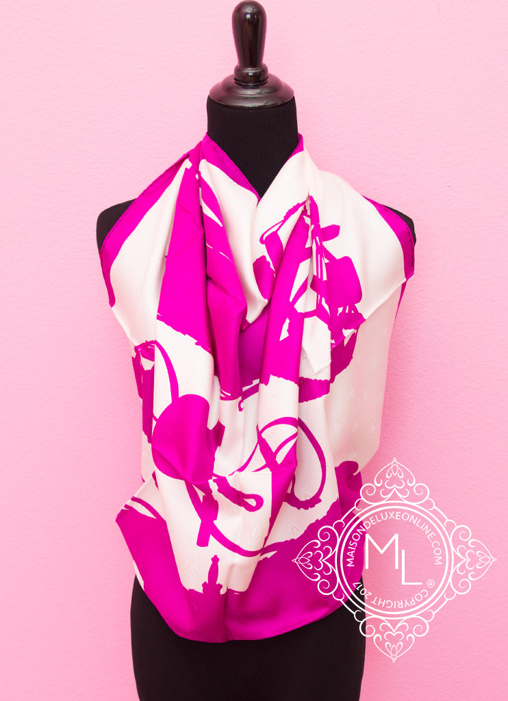 Hermes Pink Twill Silk 90 cm Harnais de Cour Tattoo Scarf