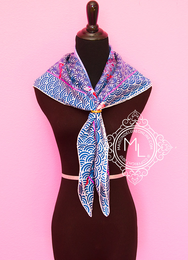 Hermes Blue Twill Silk 90 cm Bateau Fleuri Scarf Shawl Wrap Carre ...