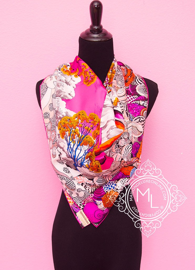 Hermes Pink Twill Silk 90 cm Sieste au Paradis Scarf