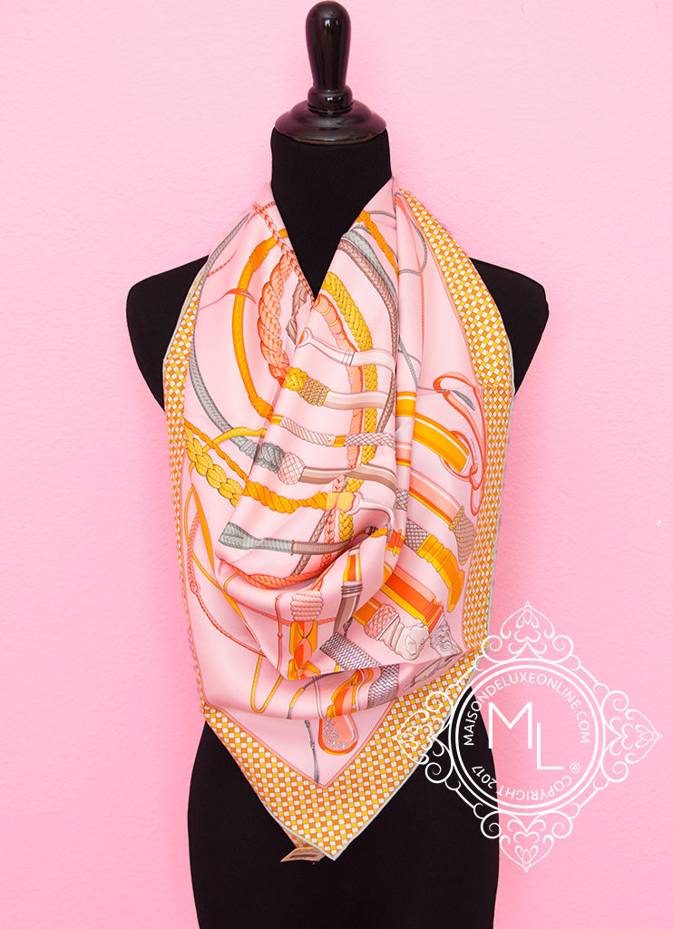 Peach Accessories LV Inspired Fine Scarf With Bloc Border Brown
