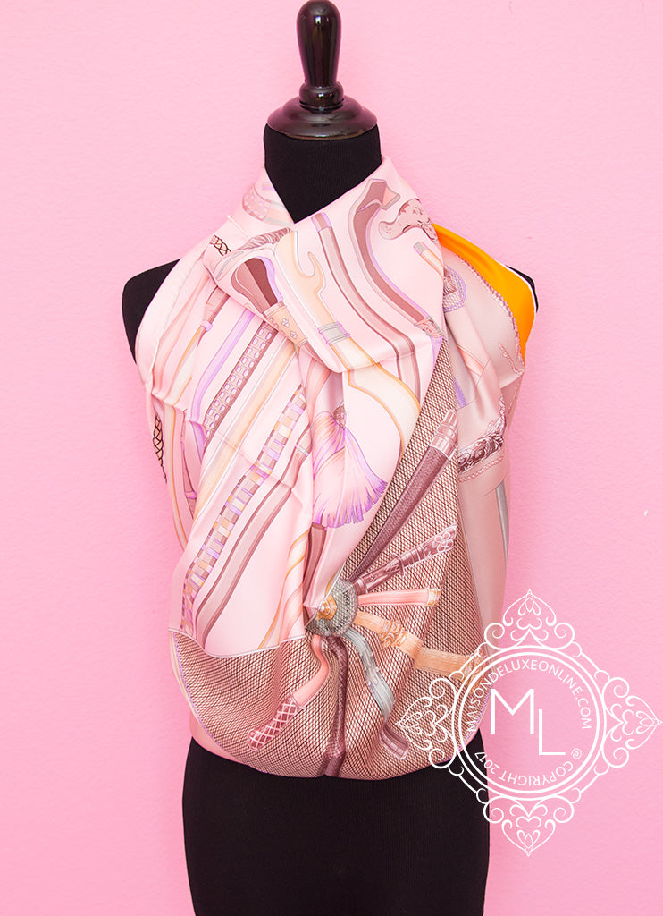 Hermes Pink Orange Twill Silk 90 cm Cannes et Cannes Scarf