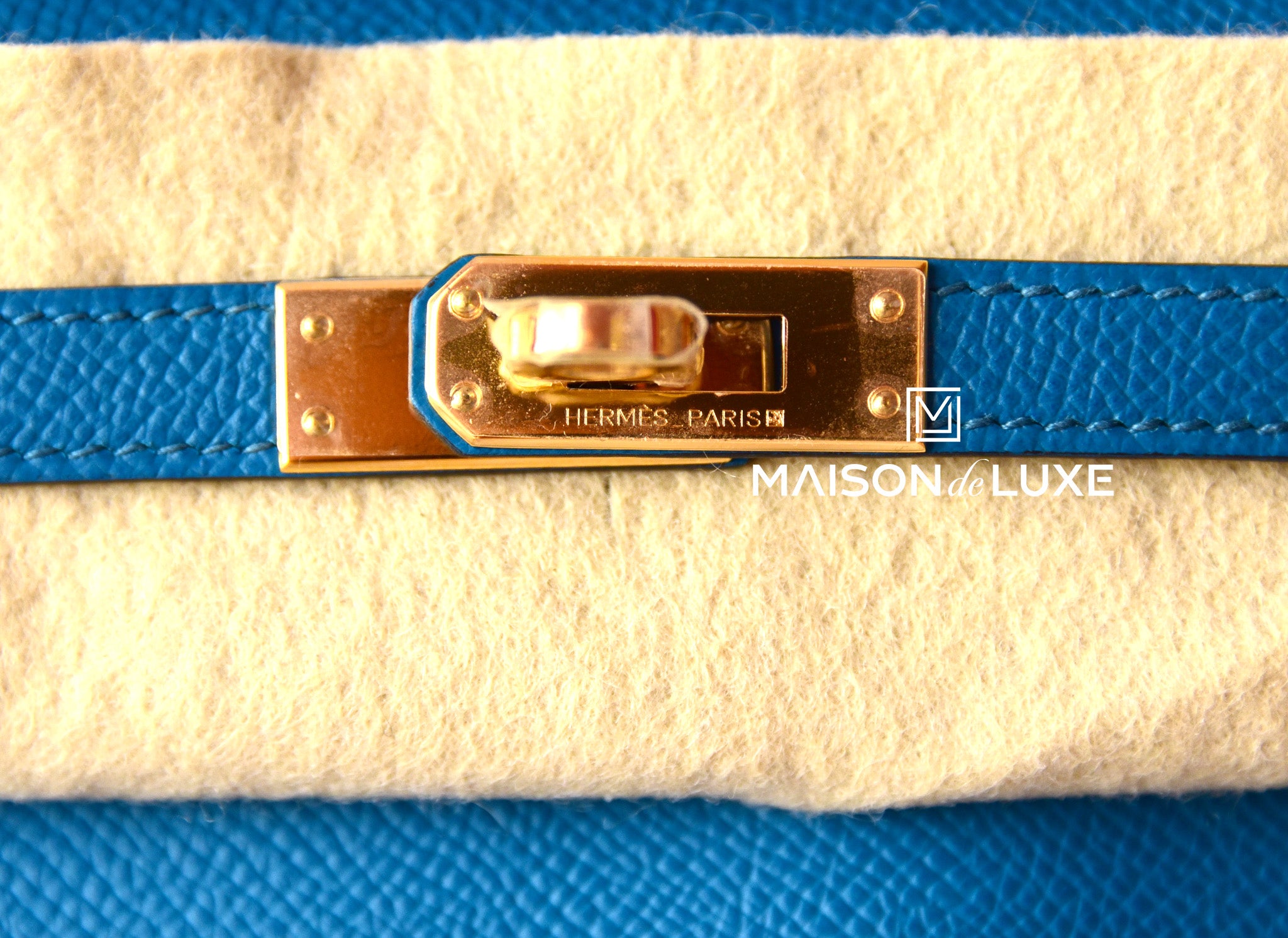 Hermes Blue Izmir GHW Epsom Mini Kelly Pochette Clutch - MAISON de LUXE