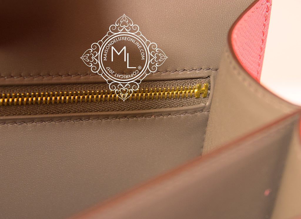 Hermes 24cm Rose Jaipur Epsom Leather Gold Plated Constance Bag - Yoogi's  Closet