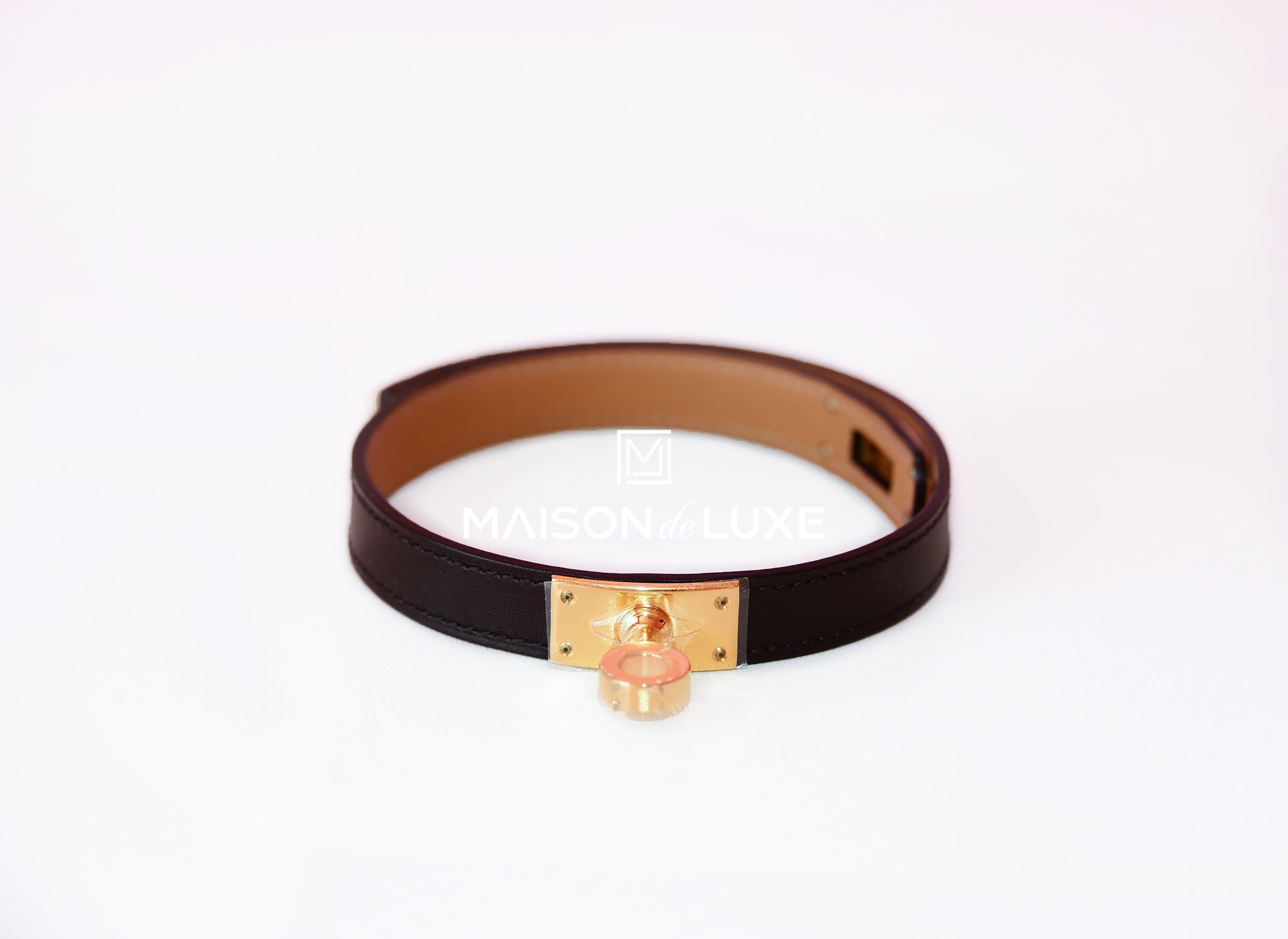 Kelly double tour leather bracelet Hermès Khaki in Leather - 31601453