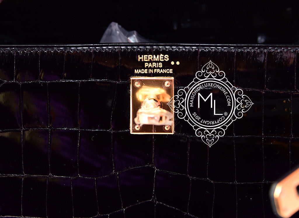 Hermes Kelly Sellier 25 Black Shiny Crocodile Gold Hardware – Madison  Avenue Couture