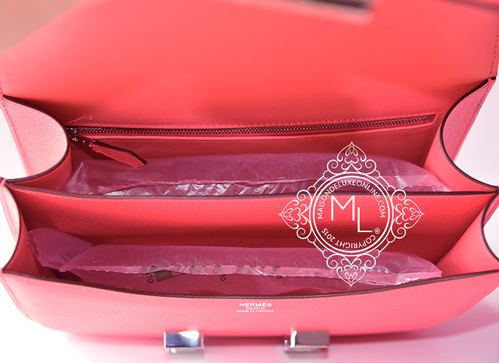 Hermes Kelly Handbag Rose Jaipur Epsom with Palladium Hardware 25 Pink