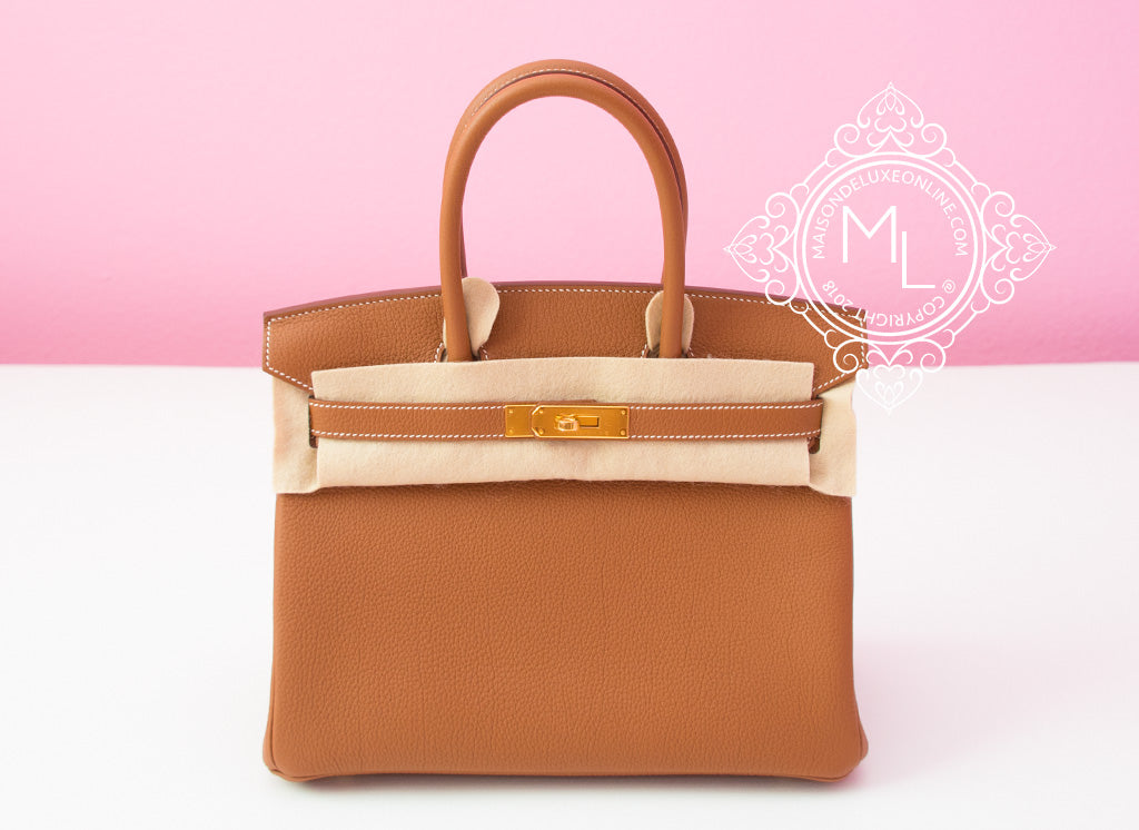 Hermes Classic Gold Tan Brown Togo GHW Birkin 30 Handbag Bag Tote