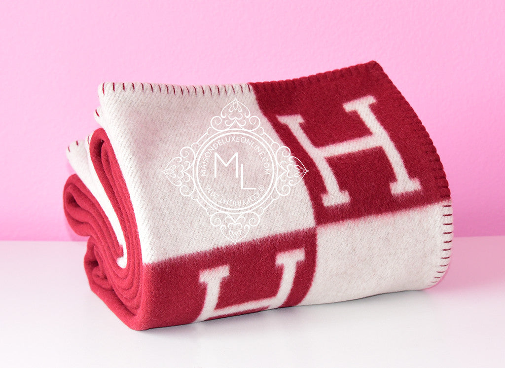 Hermes Rough H Red Wool Cashmere H Avalon Blanket Throw – MAISON