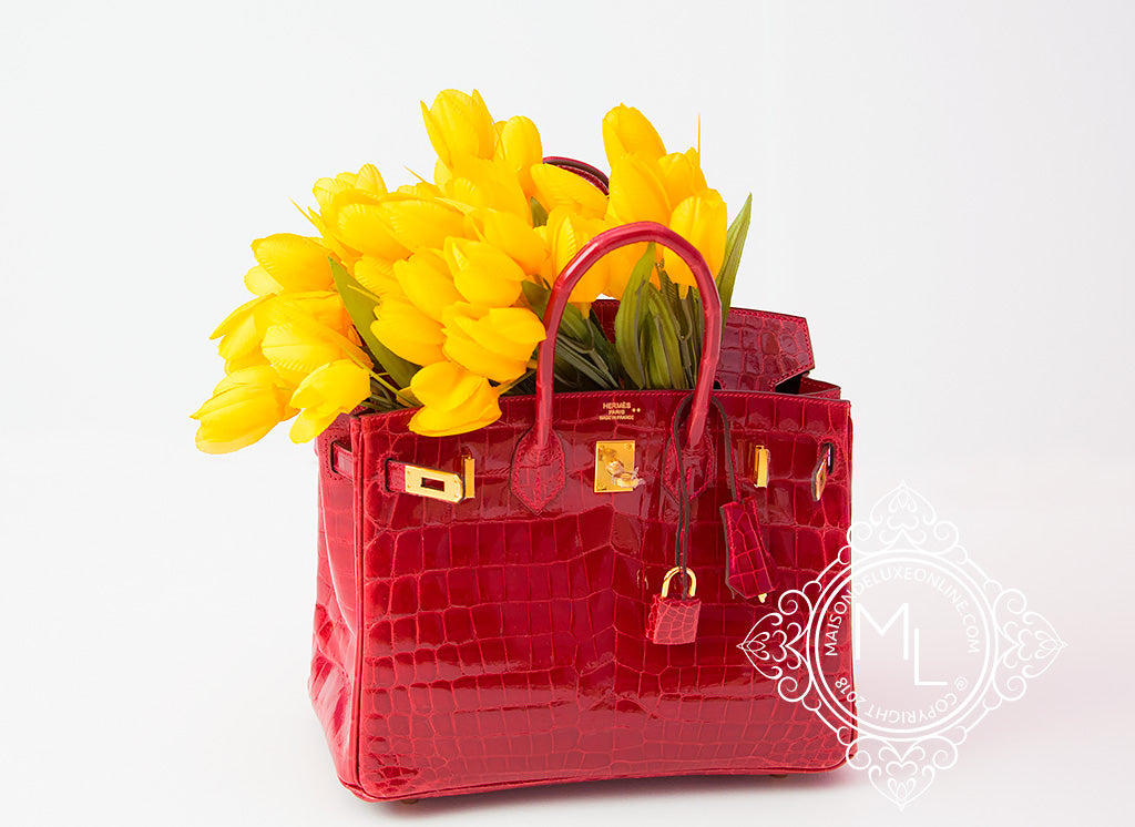 hermesbirkin1213 - BK touch national flag red Q5 imported calfskin Togo  spell Ferrari red bright surface Nile crocodile 25cm special good-looking  spelling.