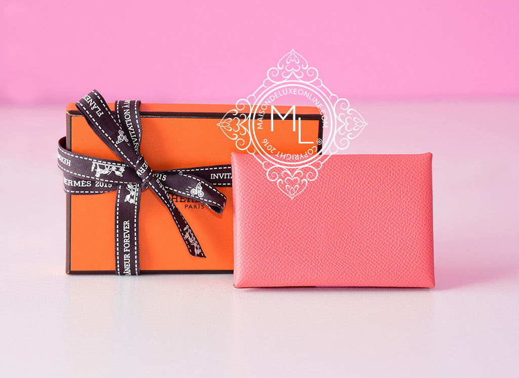 Calvi leather card wallet Hermès Pink in Leather - 31768067