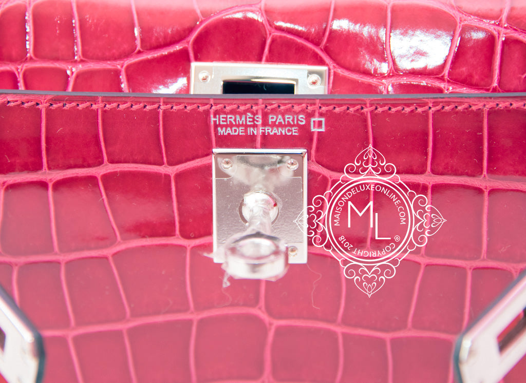 Hermes Mini Kelly 22 Pochette Bag 5p Pink Matte Nile Croc PHW
