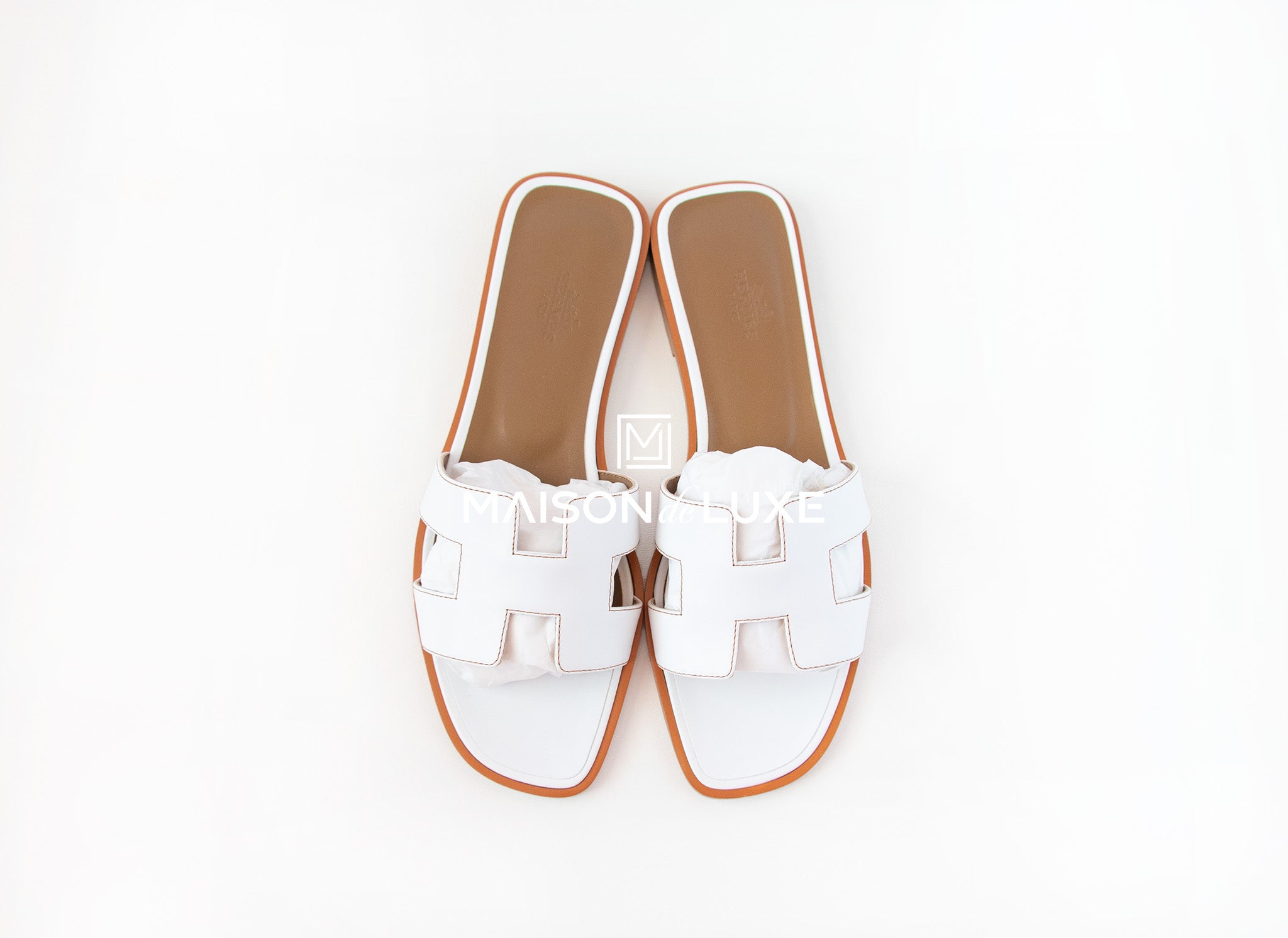 Hermes woman slippers Epsom leather flats white color