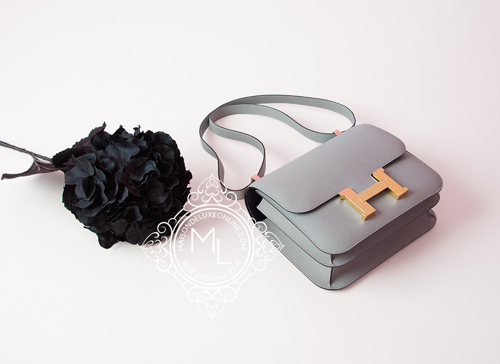 Hermes Gris Mouette Black Epsom Constance MM 24/25 Handbag - MAISON de LUXE