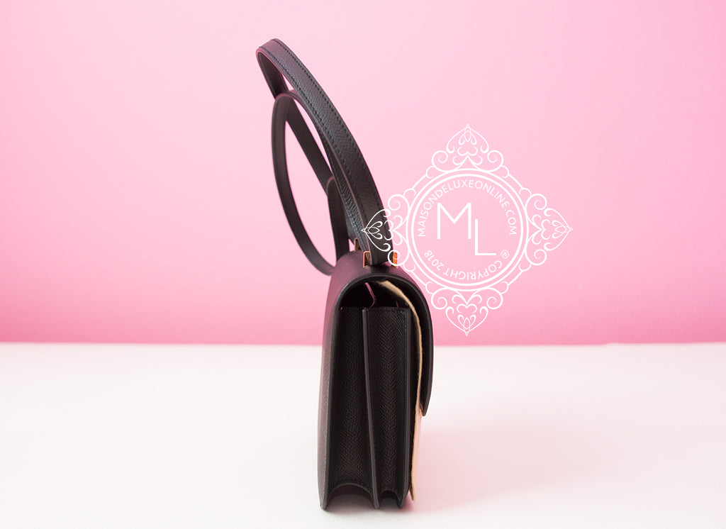 Hermes Black Noir Epsom Constance Mini 18 19 bag Handbag Roulis – MAISON de  LUXE