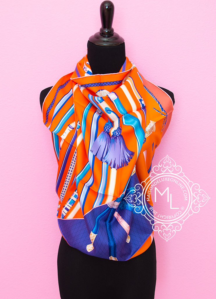 Hermes Orange Twill Silk 90 cm Cannes et Cannes Scarf