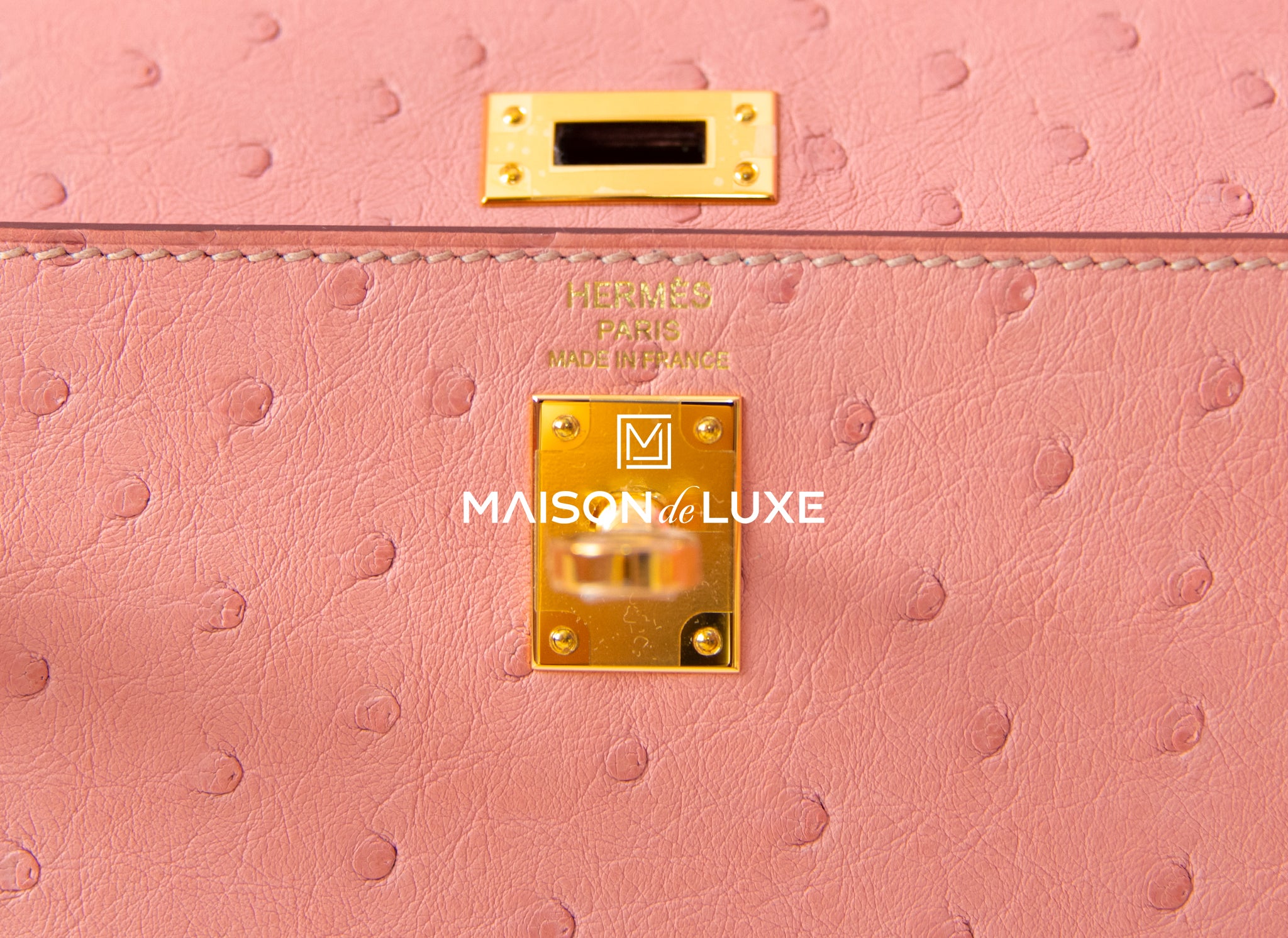 Hermes Kelly Sellier 25 Terre Cuite Ostrich Gold Hardware Handbag – MAISON  de LUXE