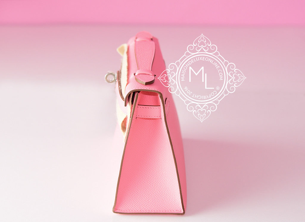 Hermes Kelly 22cm Rose Confetti Mini Pochette Epsom PHW