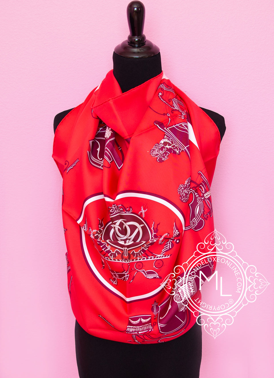 Hermes Red Twill Silk 90 cm Ex-Libris Scarf