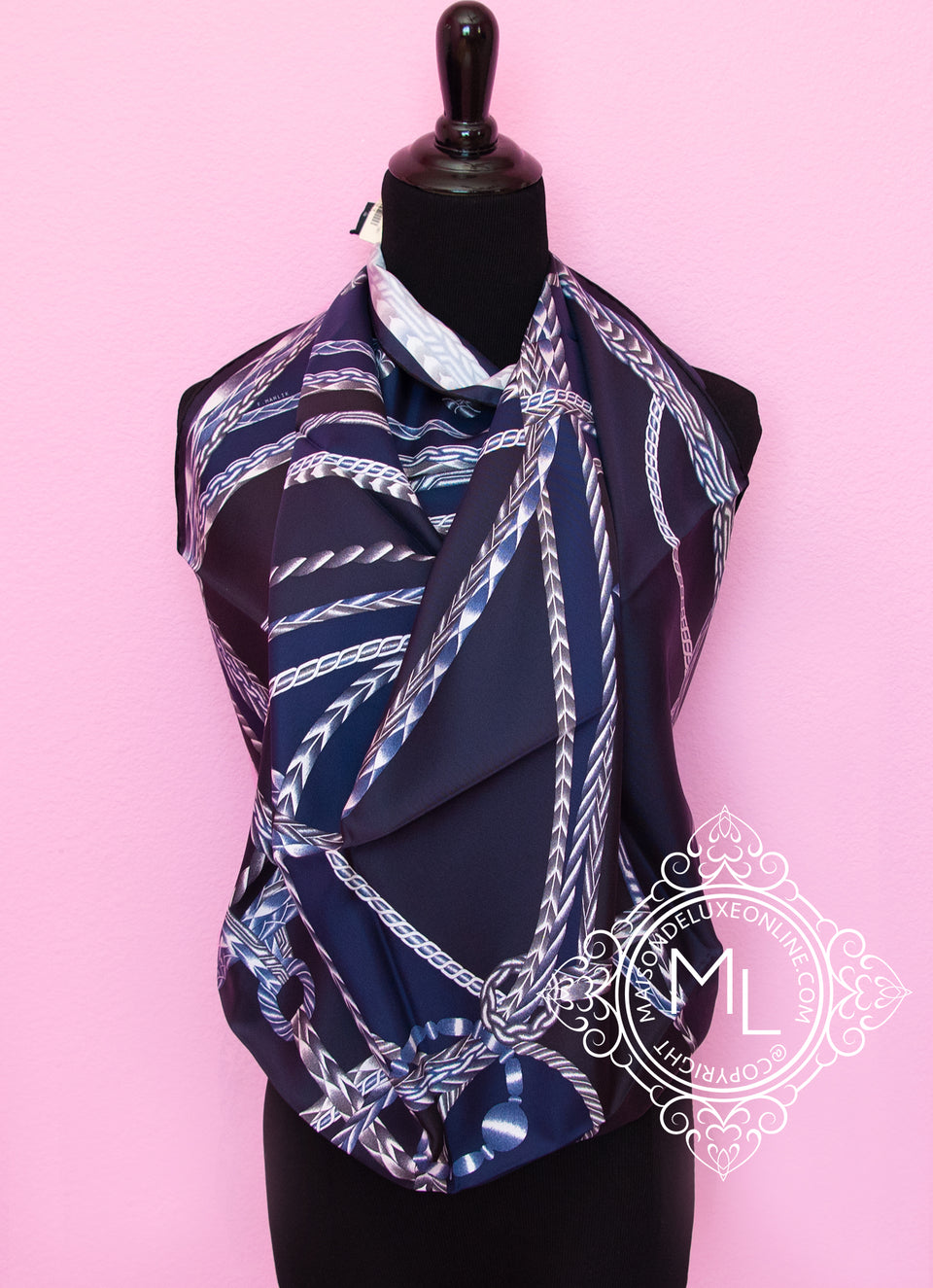 Hermes Blue Twill Silk 90 cm Robe du Soir Scarf