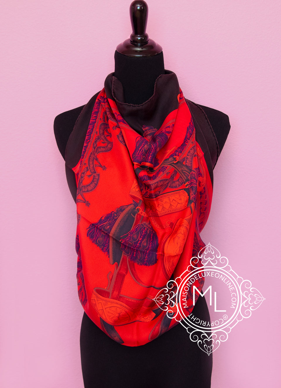 Hermes Rouge Dip Dye Surteint Silk 90 cm Bride De Cour Scarf