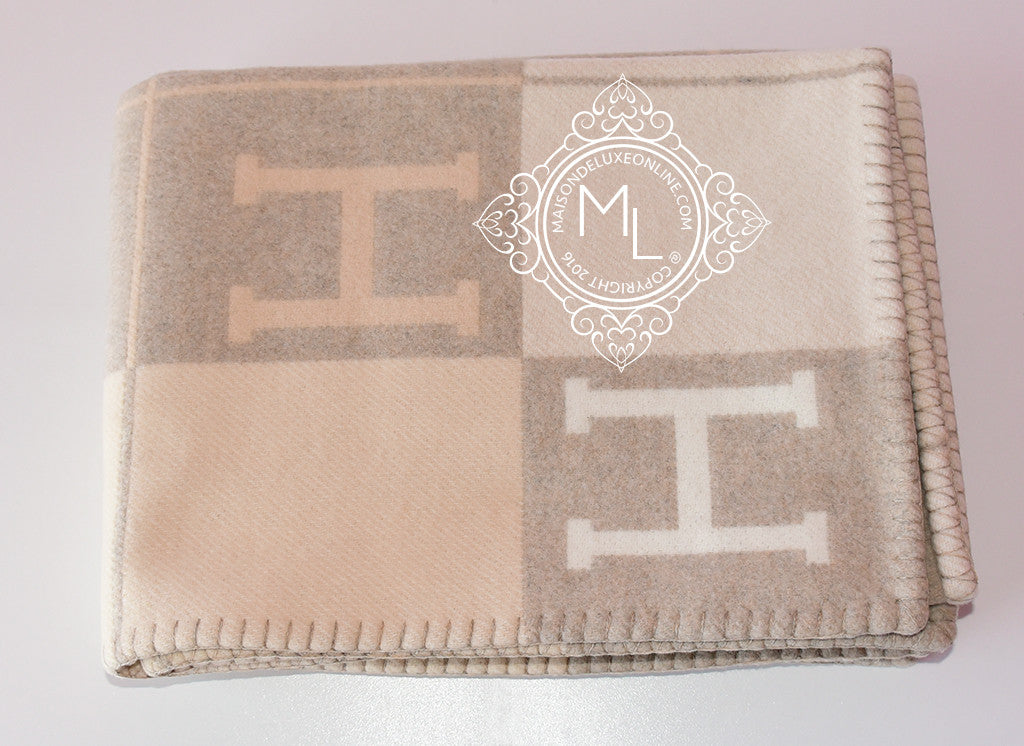 Hermes Large Camomille Beige Wool Cashmere H Avalon III Blanket