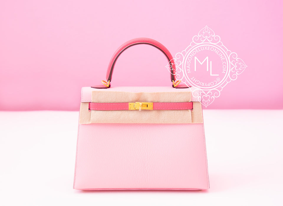 Hermes Pink Rose Sakura + Rose Lipstick HSS Sellier Kelly 25 Handbag