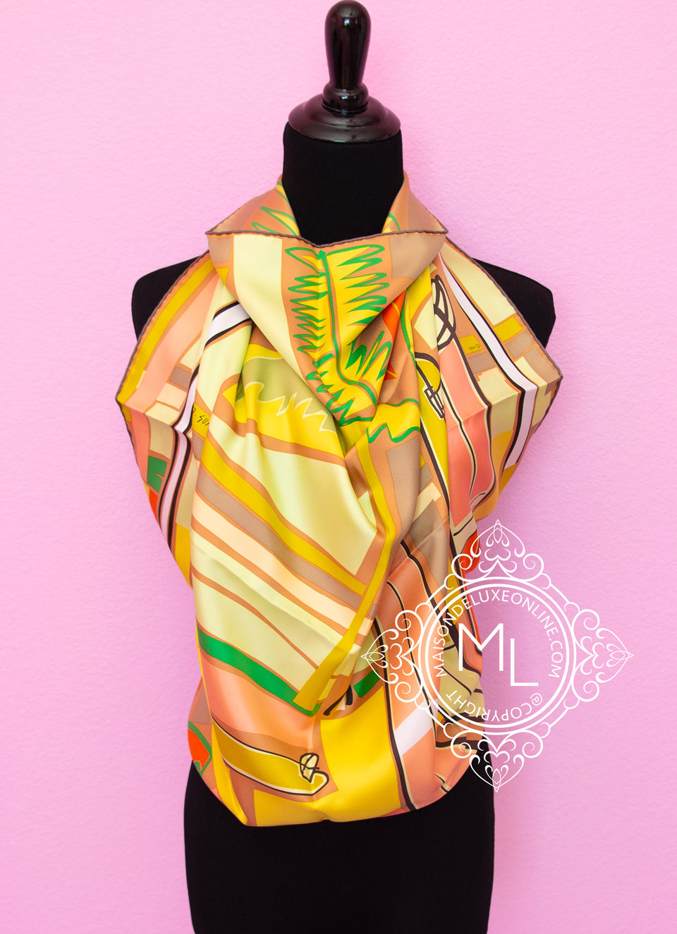 Hermes Yellow Twill Silk 90 cm Sea Surf and Fun Scarf