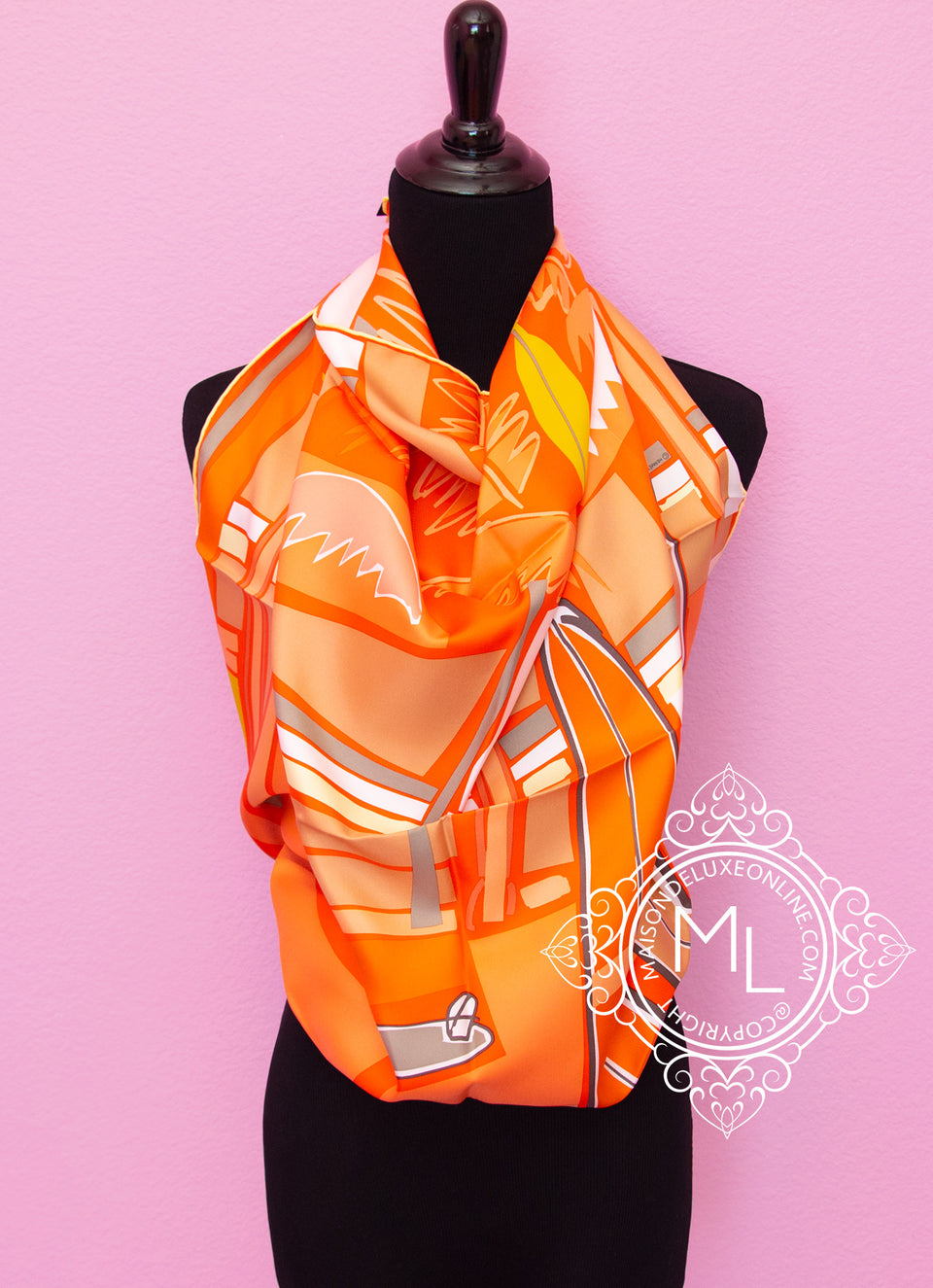 Hermes Orange Twill Silk 90 cm Sea Surf and Fun Scarf