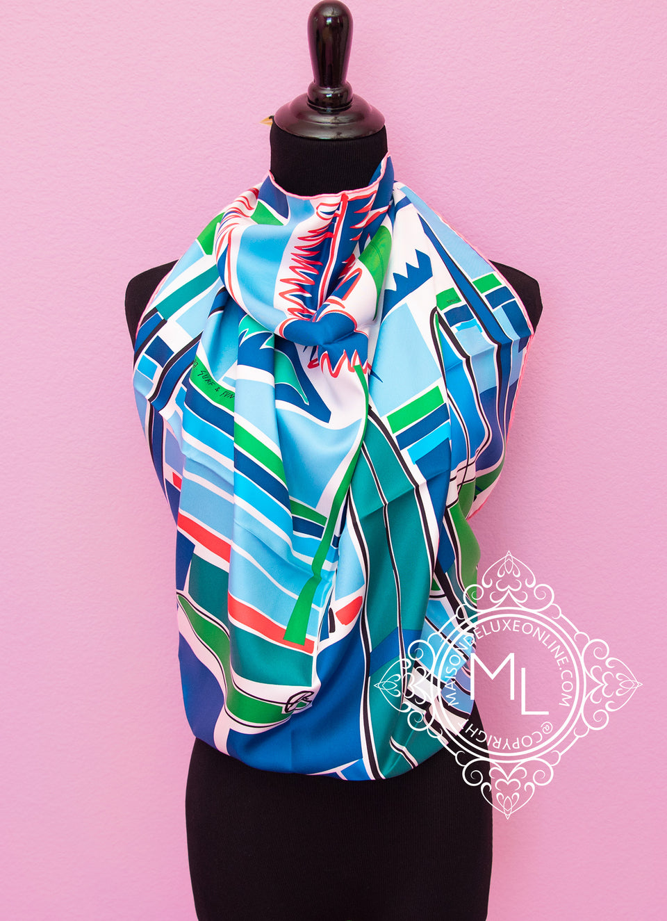 Hermes Green Twill Silk 90 cm Sea Surf and Fun Scarf