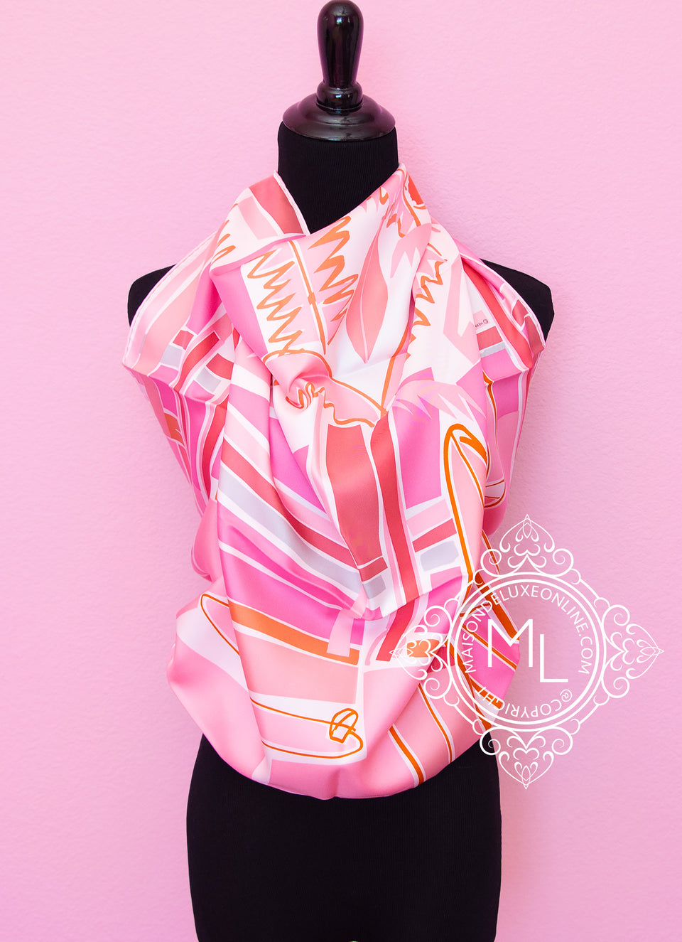 Hermes Pink Twill Silk 90 cm Sea Surf and Fun Scarf