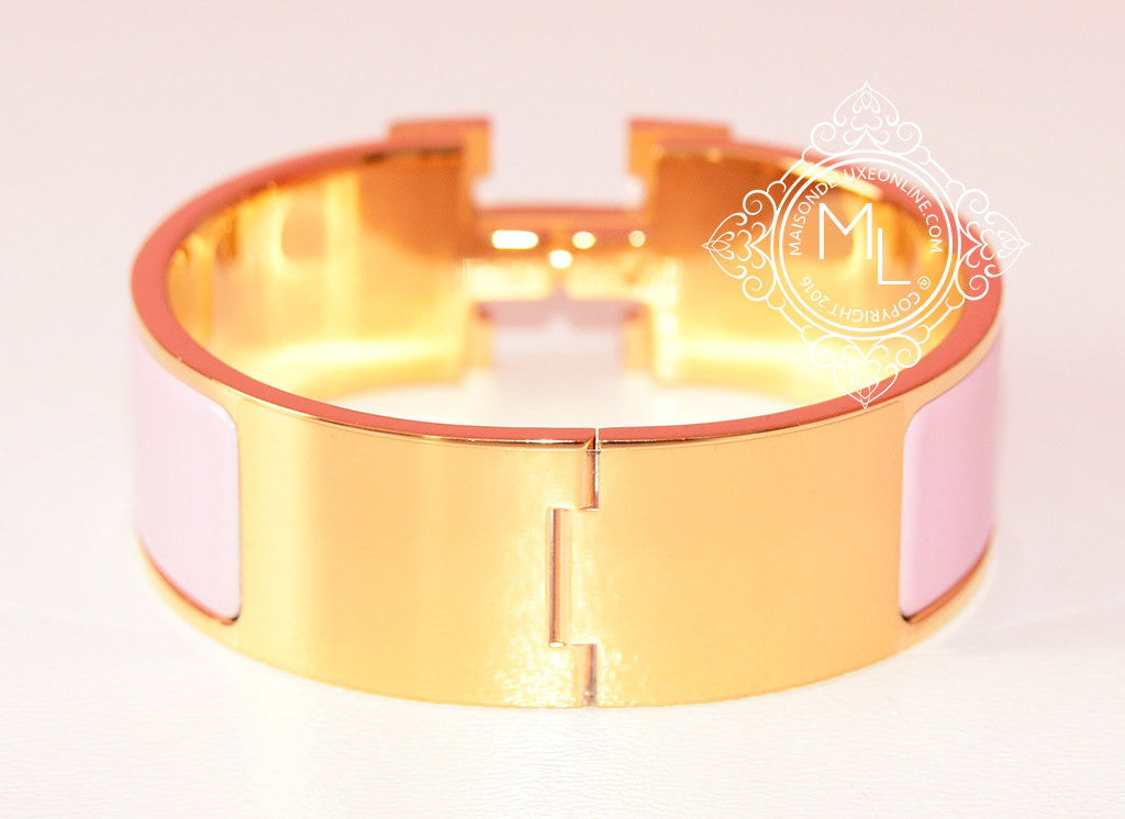 Hermès Clic H Enamel Bracelet - Pink, 18K Yellow Gold-Plated Bangle,  Bracelets - HER540770