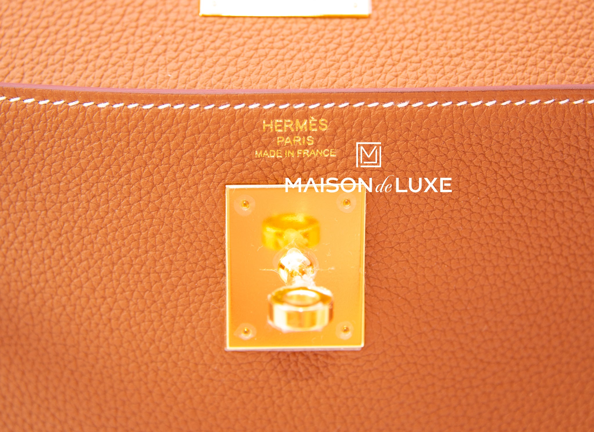 Hermes Gold Tan Brown GHW Togo Kelly 28 Handbag - MAISON de LUXE