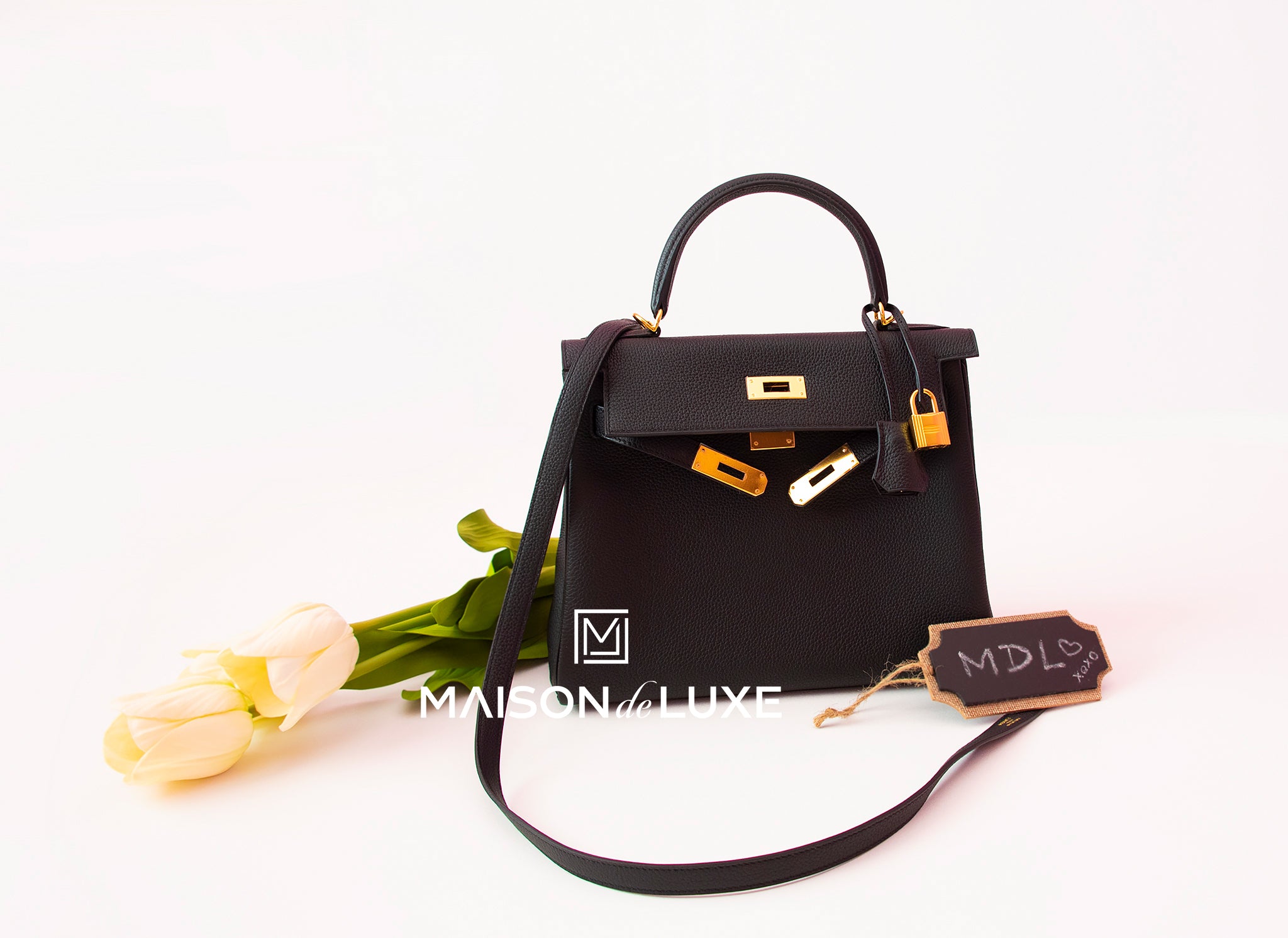 Hermès - Hermès Kelly 28 Togo Leather Handbag-Noir Silver Hardware