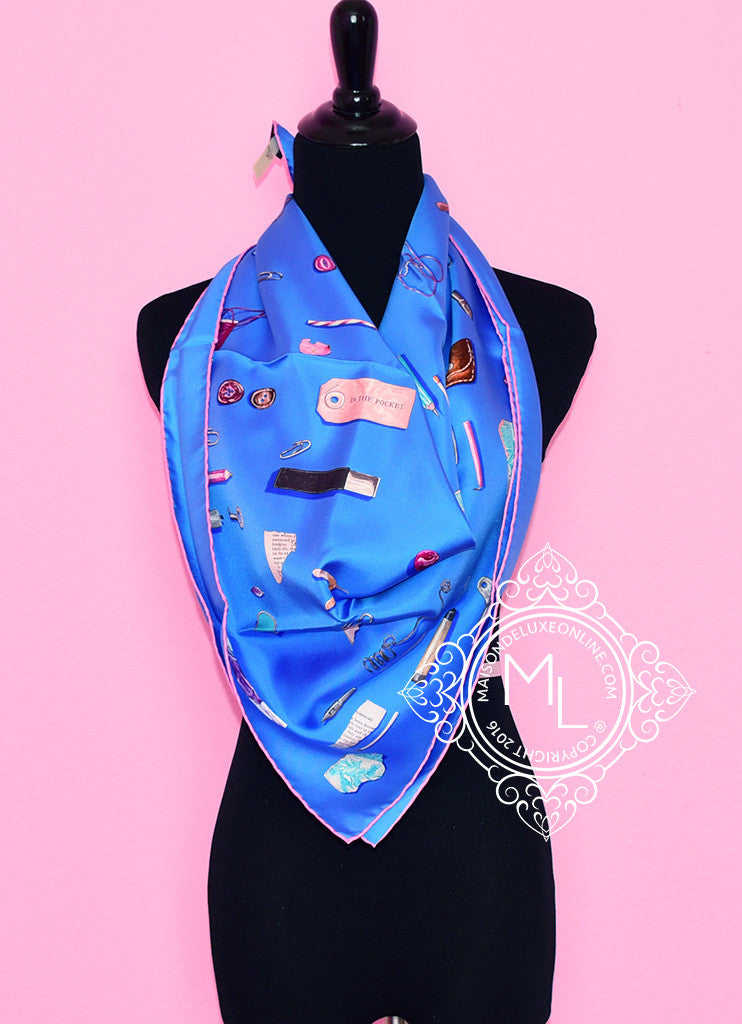 Hermes Blue Twill Silk 90 cm In The Pocket Scarf