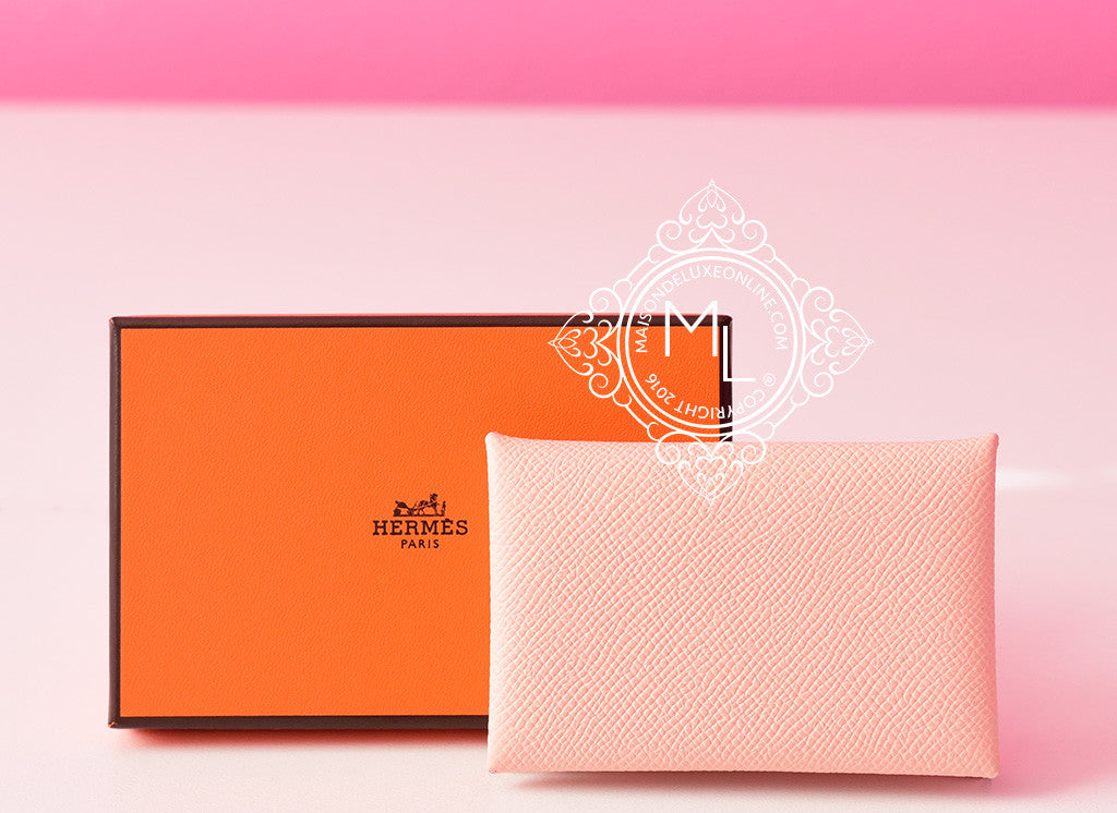  Hermes Calvi Bi-Fold Business Card Holder, ID Case, Card  Case, Veau Epson Women's, Used, Pink Indicated Color: Rose Lipstick :  Clothing, Shoes & Jewelry