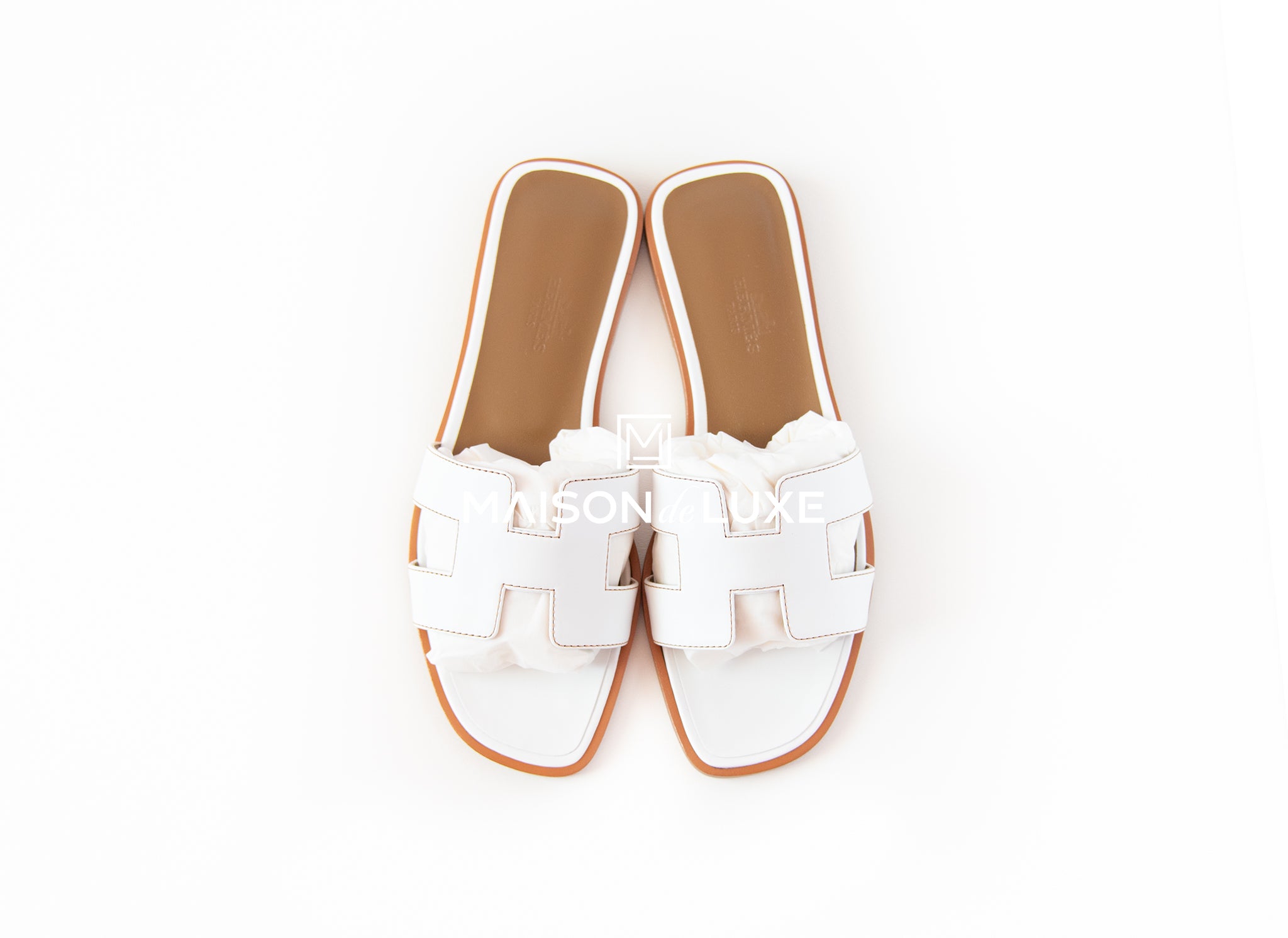 Hermes White Oran Sandals 36 Loafers Flats MAISON de LUXE