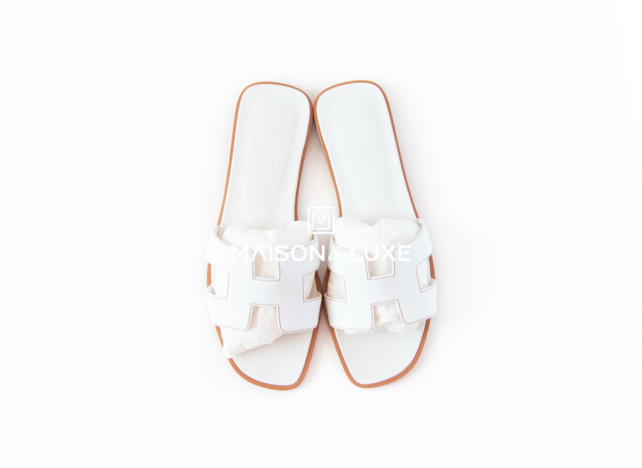 Hermes White Oran Sandals 36 Loafers Flats MAISON de LUXE
