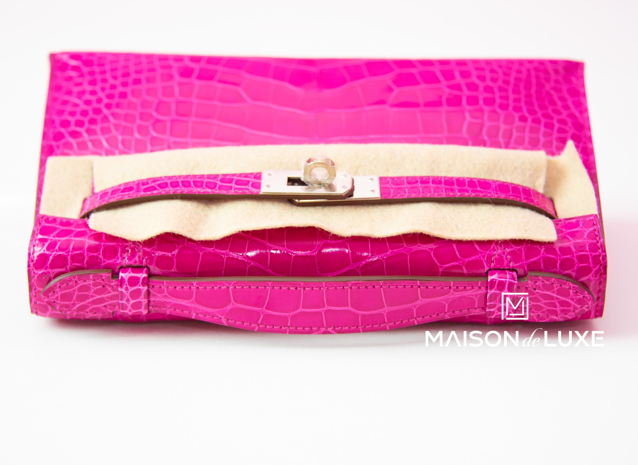Hermès Kelly Mini 22 Pochette Shiny Alligator Rose Scheherazade - Kaialux